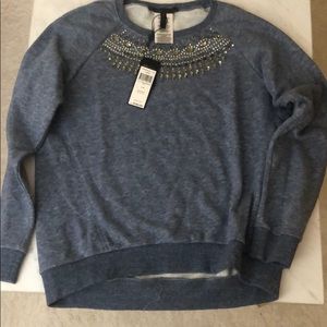 BCBG Maxazria Blue Aston Sweatshirt with Crystals